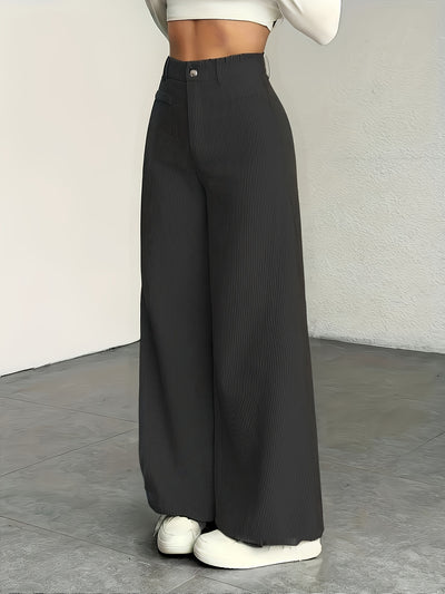 Calças de Cintura Subida e Perna Larga com Orelhas de Gato MS25072820 para Mulher - Calças Casuais com Textura de Bombazine, Conforto para Todas as Estações, Conjunto de Três Peças de Calças Bege Laváveis à Máquina