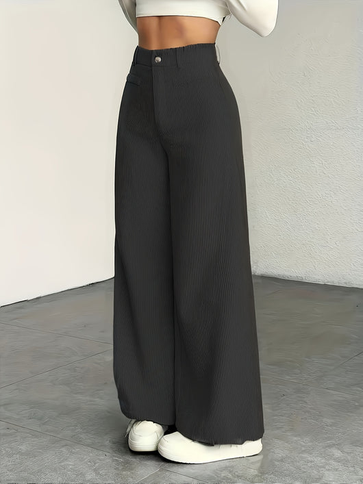 Calças de Cintura Subida e Perna Larga com Orelhas de Gato MS25072820 para Mulher - Calças Casuais com Textura de Bombazine, Conforto para Todas as Estações, Conjunto de Três Peças de Calças Bege Laváveis à Máquina