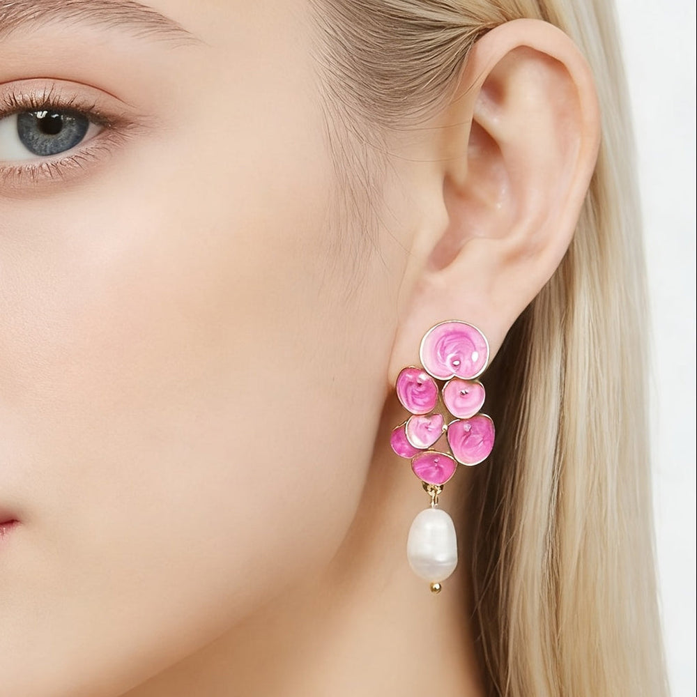 Enamel Pearl Flower Earrings — image 3