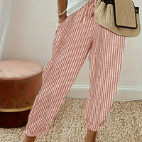 Women's Striped Wide-Leg Casual Pants - High-Waisted, Lightweight Polyester, Machine Washable, All-Season Comfort with Side Stripe Detail