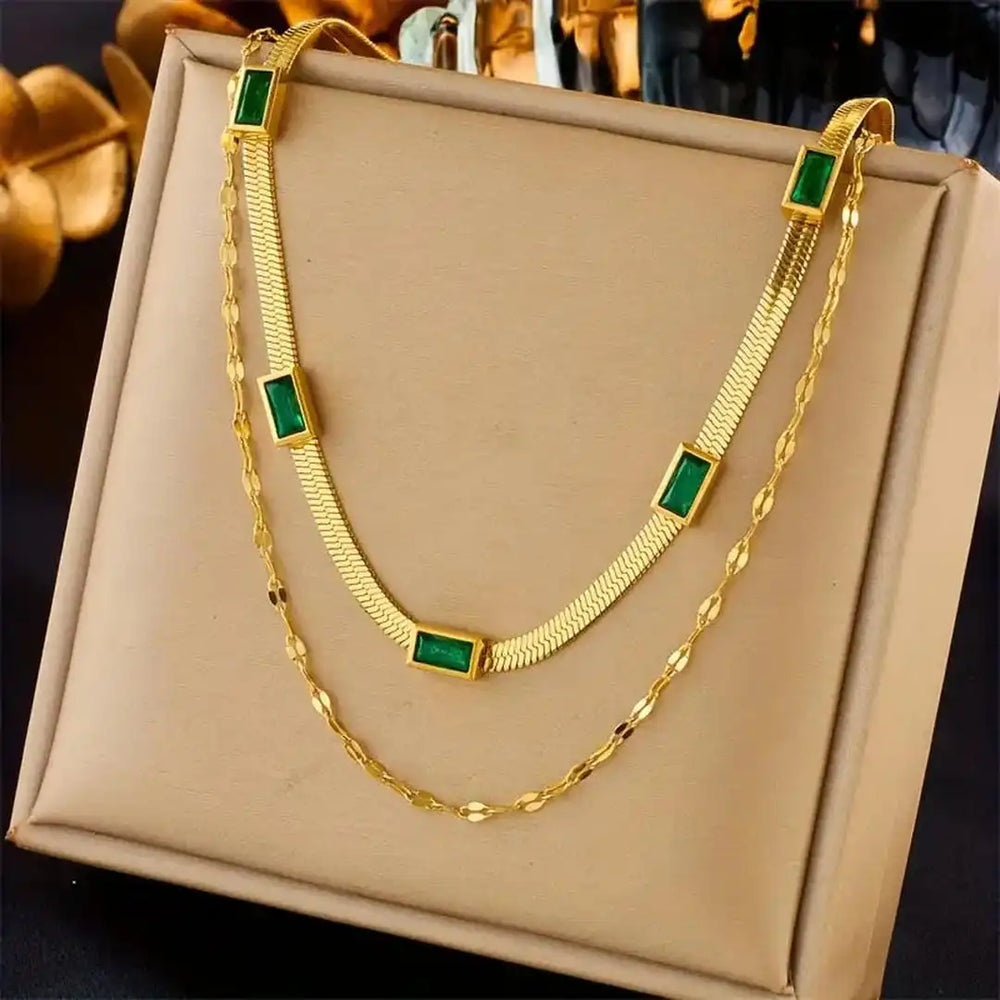 Gem Double Layer Retro Gold Necklace — image 2
