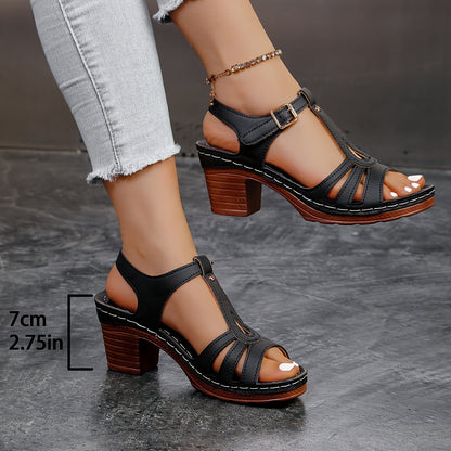 Bohemian Style Women'S Wedge Sandals - Comfortable PU Cover, Open Toe, Buckle Strap, Heart Detail, Versatile for Beach & Travel, Black & White Design, Strappy Sandals