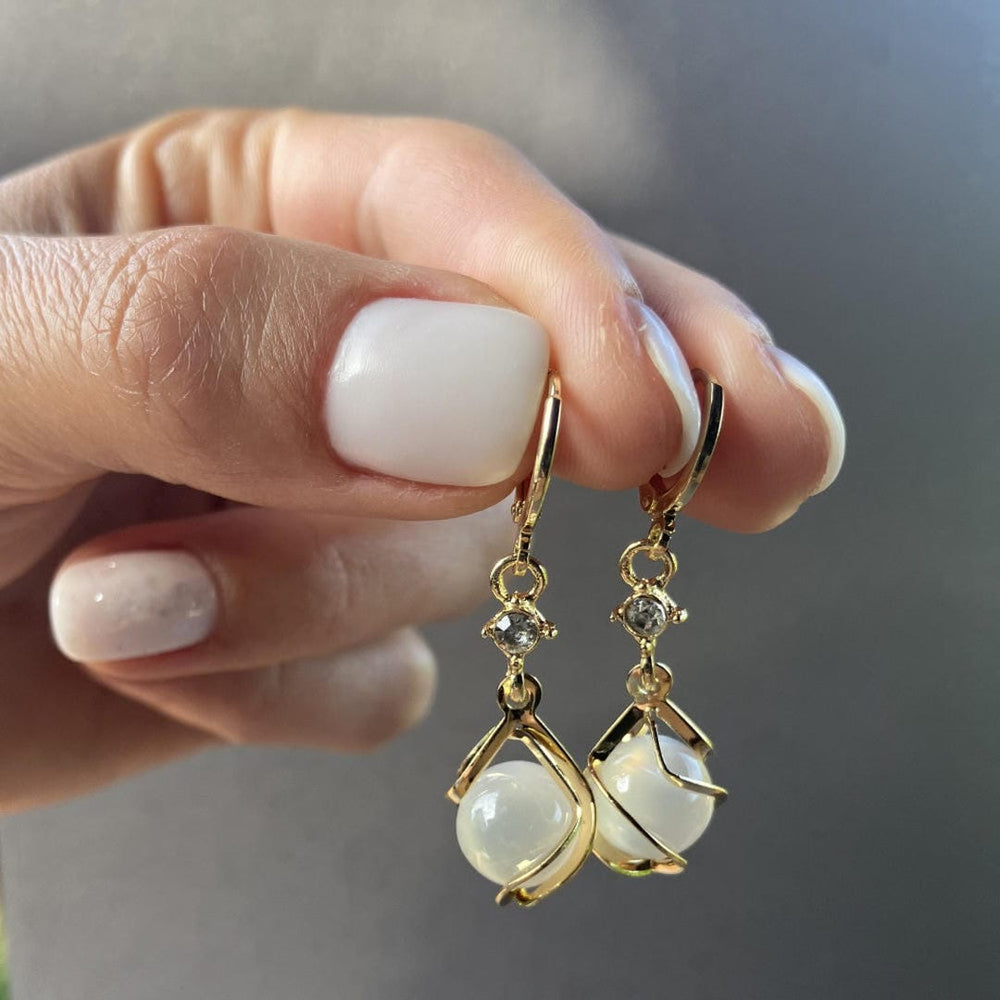 White Opal Dangle Earrings — image 1