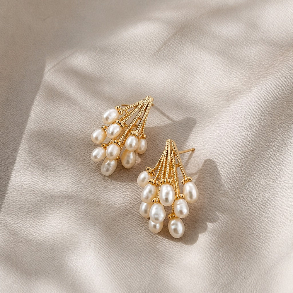Cascading Pearl Cluster Earrings — image 4