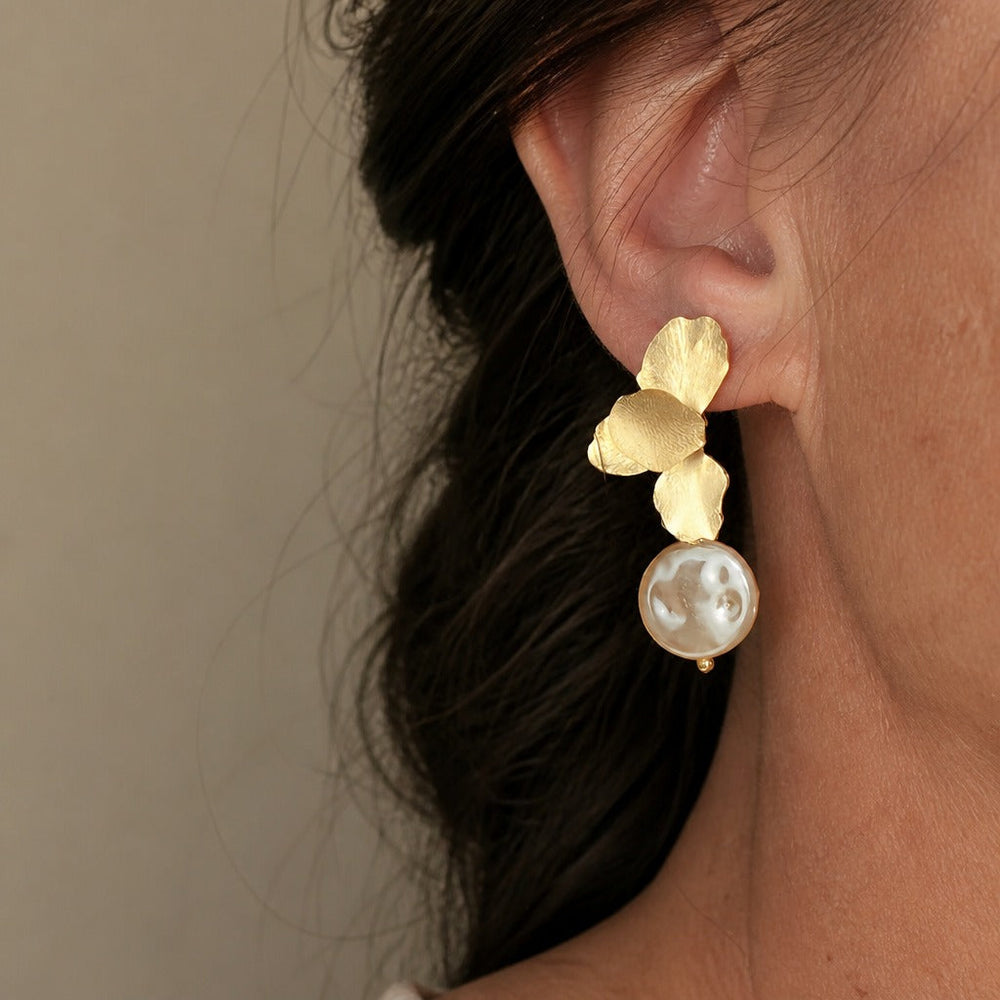 Intricate Floral Pearl Earrings — image 1