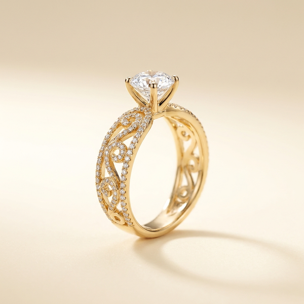 Maison Osonn Héritage Sculpted Ring — gold-tone sculptural open-frame ring with pavé detailing and a brilliant-cut centre stone
