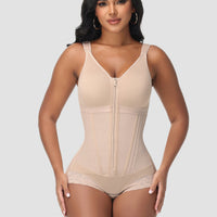 Double-Layer PowerMesh Hourglass Tummy Sculpt Zipper Bodysuit With Bra