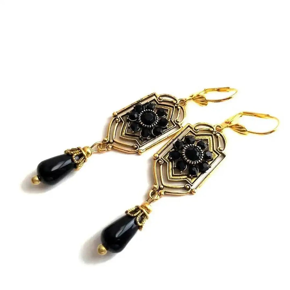 Black Crystal Drop Earrings — image 3