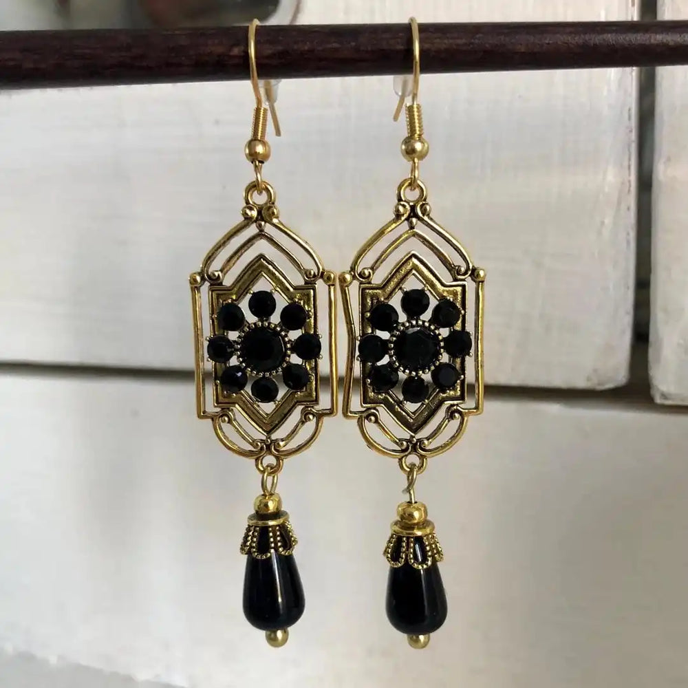 Black Crystal Drop Earrings — image 2