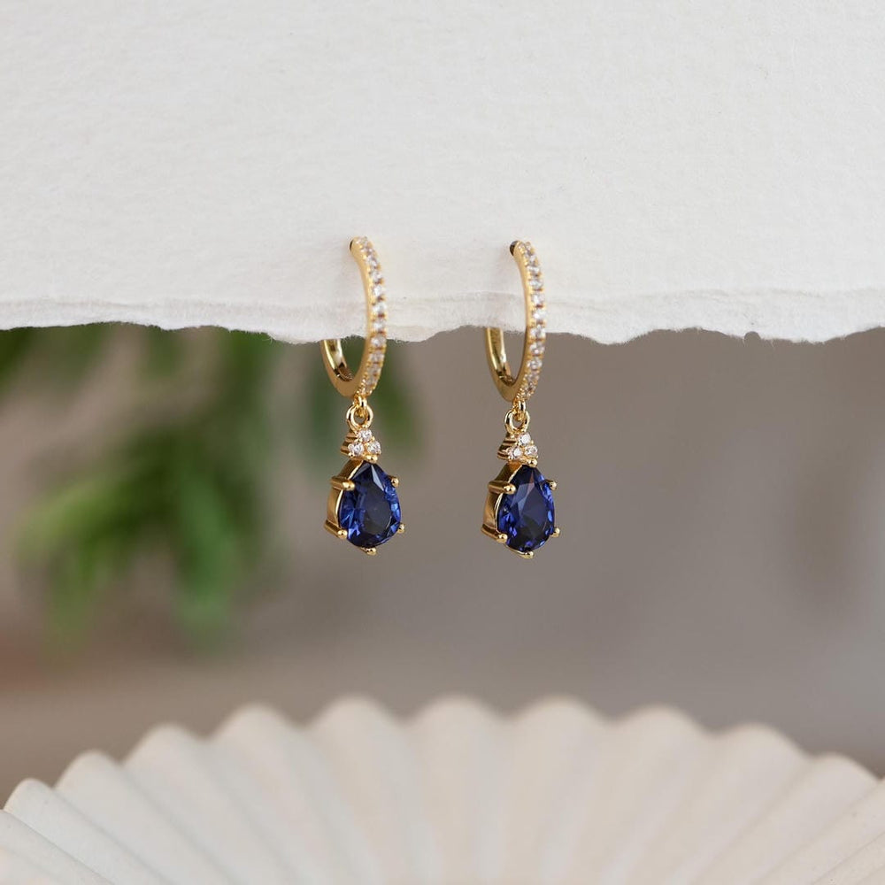 Gold Sapphire Stone Hoop Earrings — image 2
