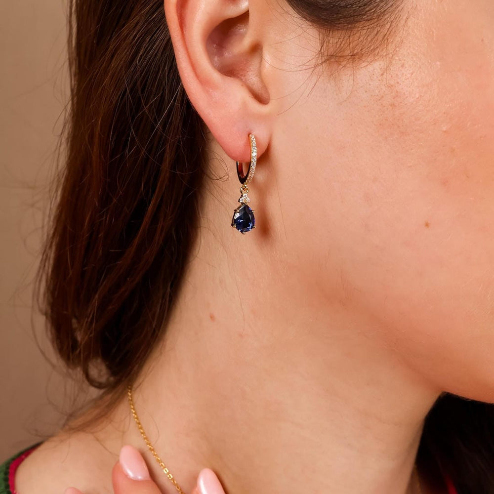 Gold Sapphire Stone Hoop Earrings — image 3
