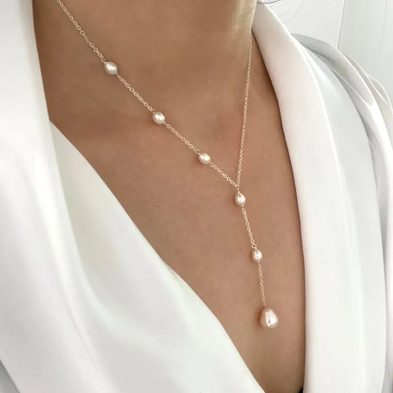 Cascading Pearl Lariat Necklace — image 1