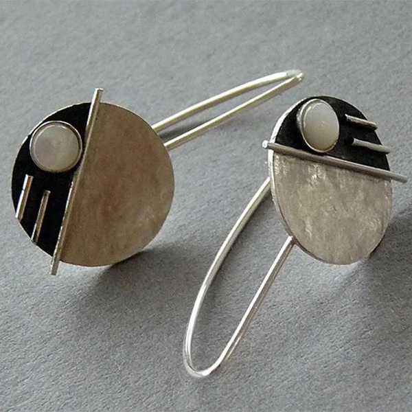 Vintage Rounded White Opal Earrings — image 1