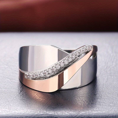 Vintage Rose Gold Silver Zirconia Ring