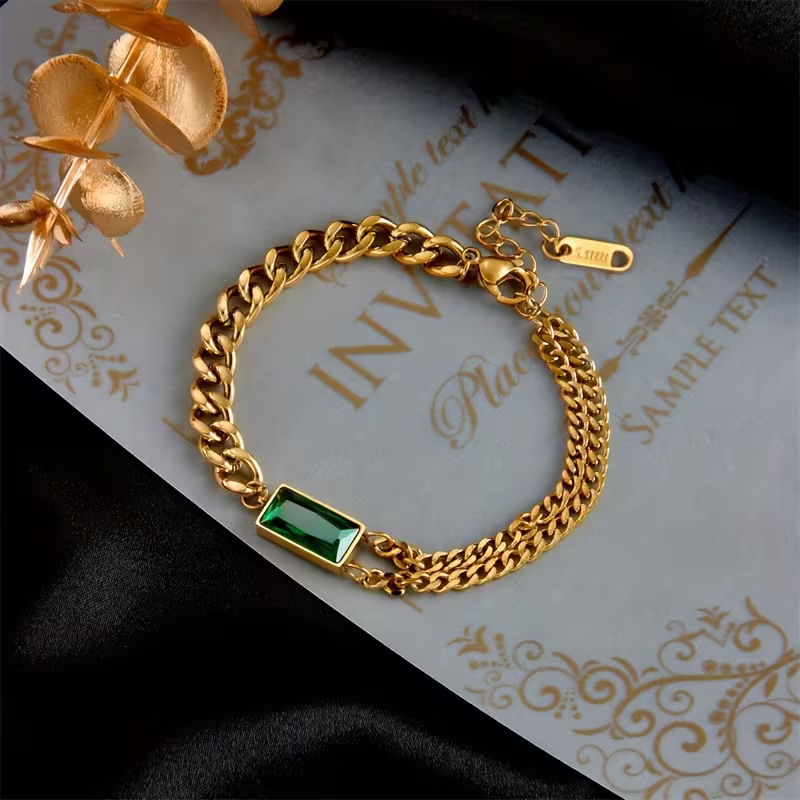 Emerald Bar Chain Bracelet — image 2