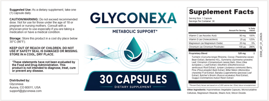 GlycoNexa supplement facts label