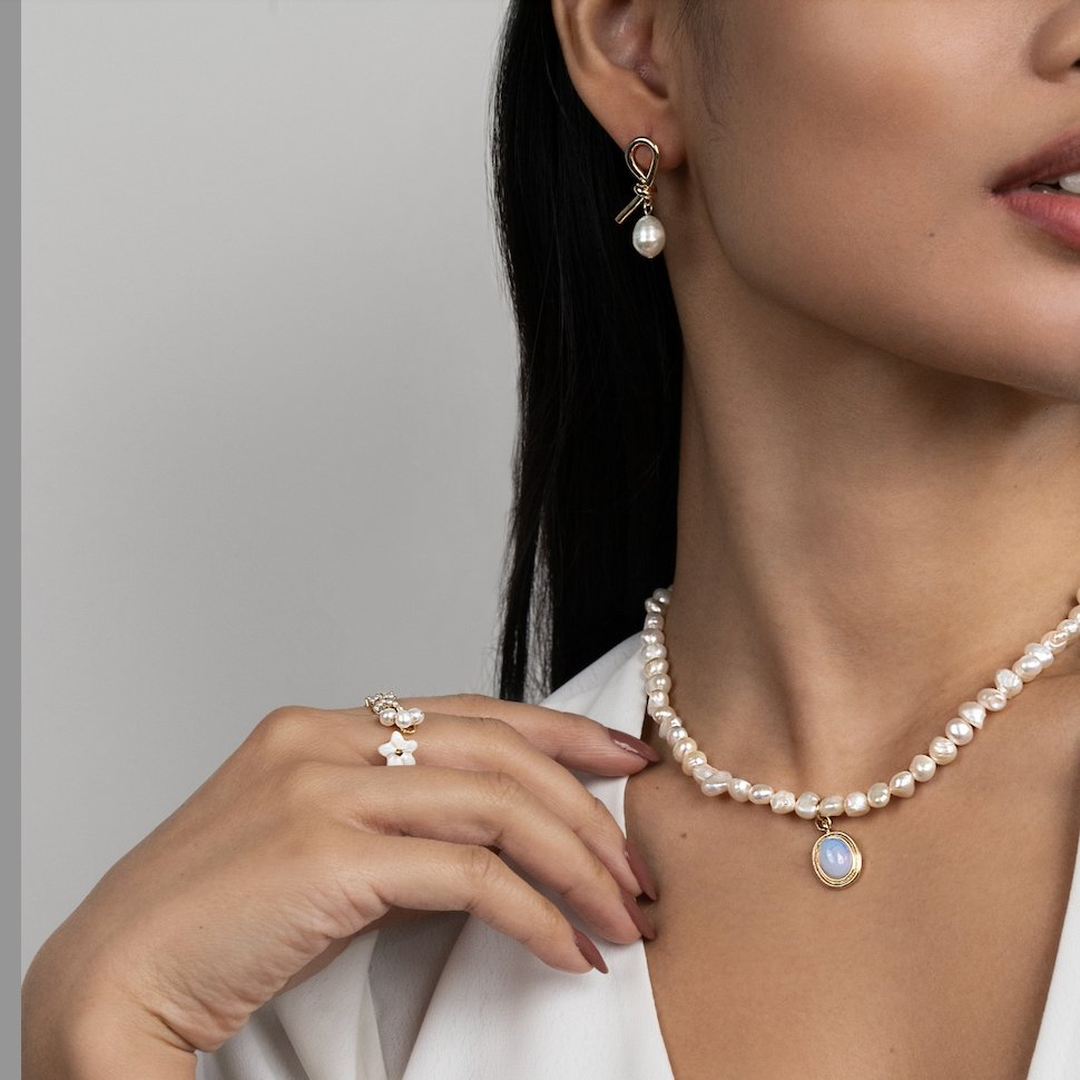 Gold Freshwater Pearl Earrings — image 4