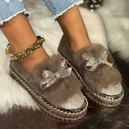 Crystal Bow Comfy Loafers – Support & Sparkle