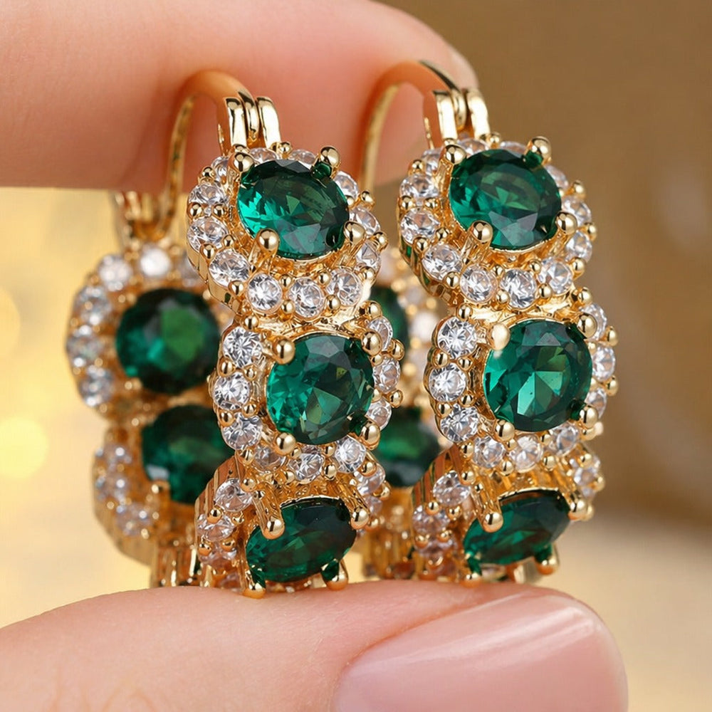 Luxury Green Crystal Gold Earrings — image 2