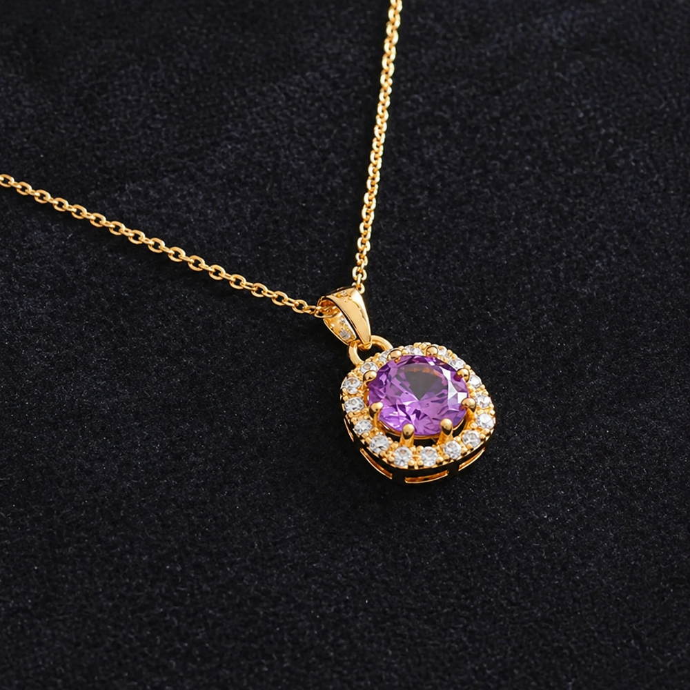 Amethyst Square Gold Pave Necklace — image 1
