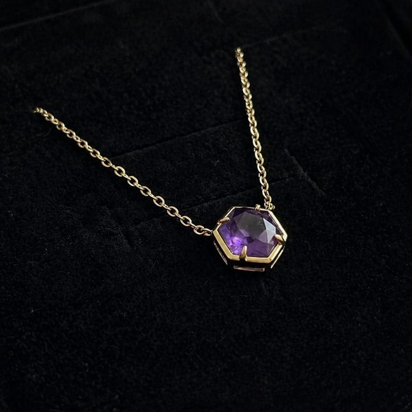 Amethyst Bezel Rose Gold Pendant Necklace — image 1