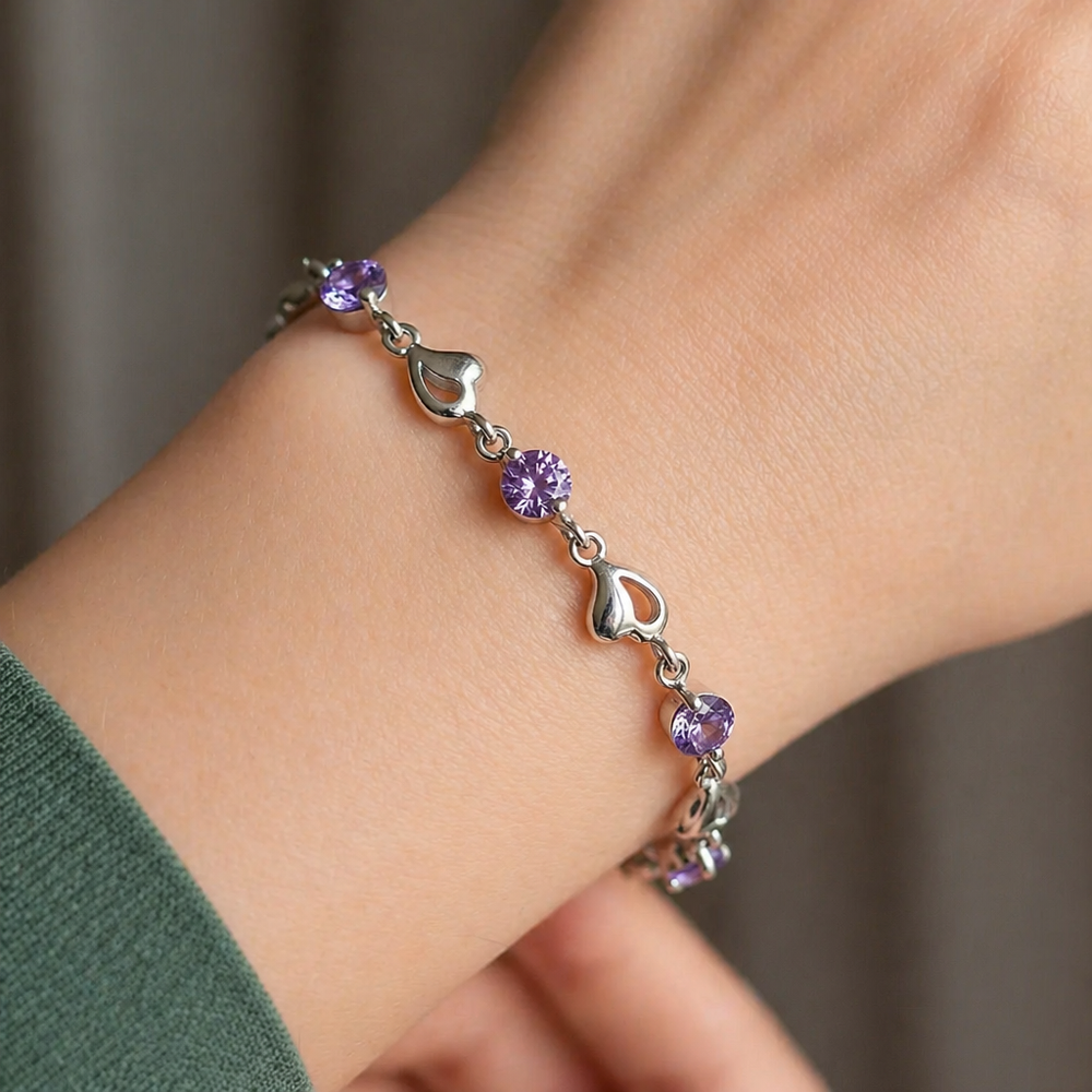 Heart Charm Amethyst White Gold Bracelet — image 2