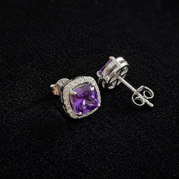 Amethyst Square Pave White Gold Studs — image 1