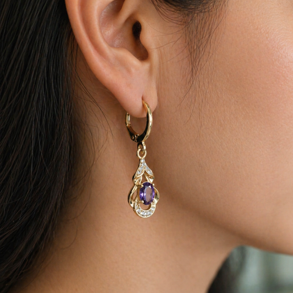 Moonlit Amethyst Teardrop Rose Gold Earrings — image 2