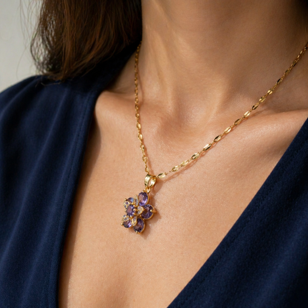 Amelyth Violet Flower Gold Necklace — image 2