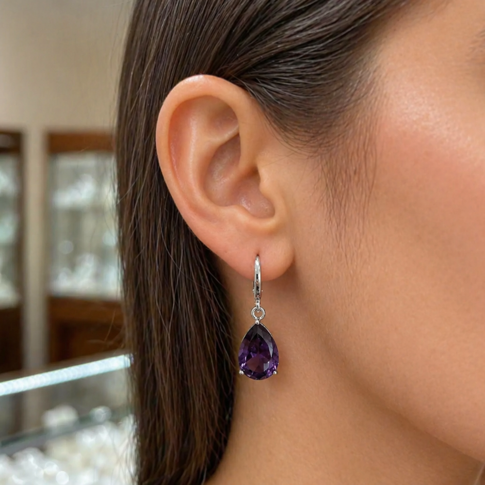 Amethyst White Gold Teardrop Earrings — image 2