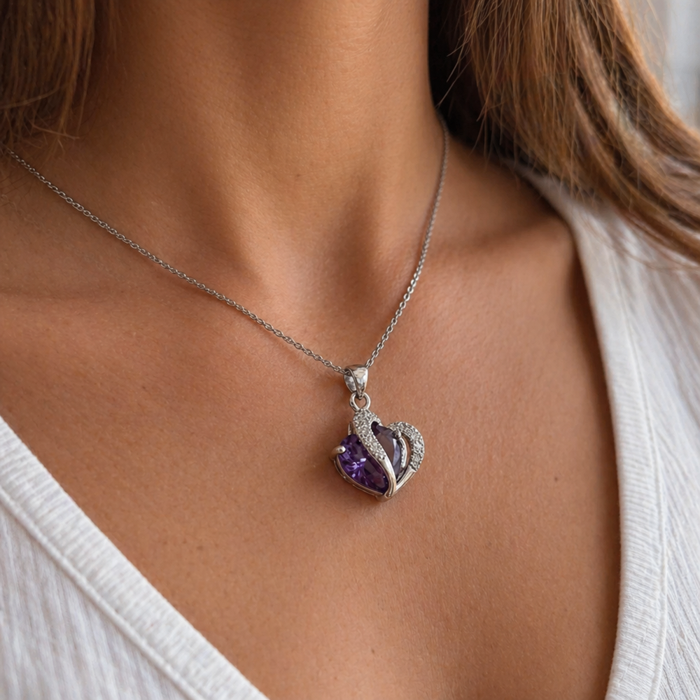 Amethyst Two Heart White Gold Necklace — image 2