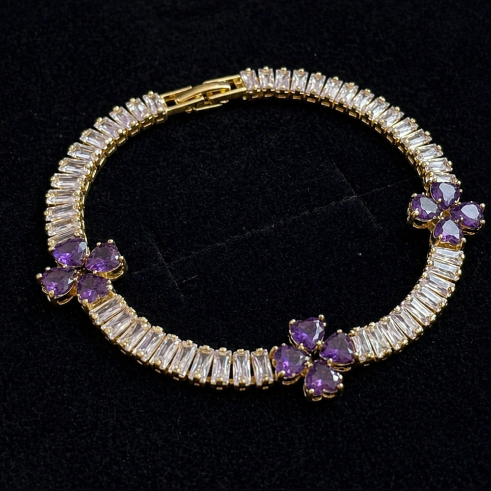 Amethyst Clover Heart Gold Bracelet — image 1