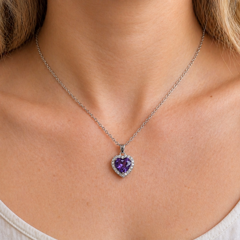 Amethyst Heart Radiance White Gold Necklace — image 2