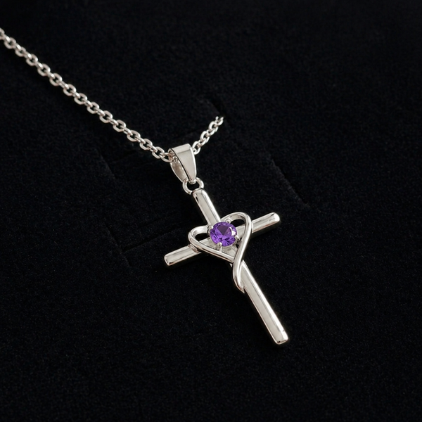 Amethyst Centre Cross White Gold Necklace — image 1