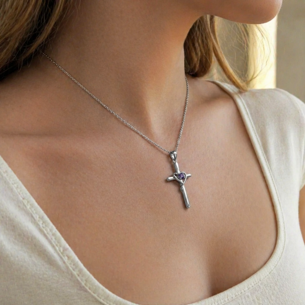 Amethyst Centre Cross White Gold Necklace — image 2