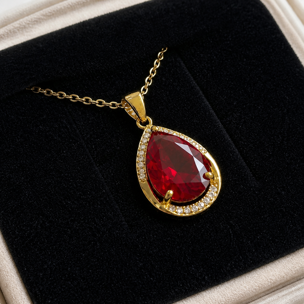 Ruby Teardrop Gold Pendant Necklace — image 1