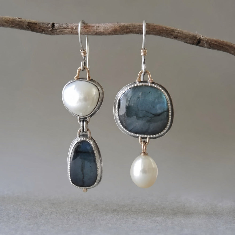 Vintage Blue Stone Pearl Earrings — image 1