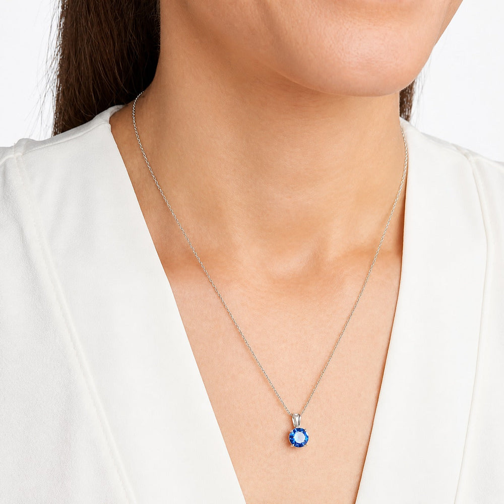Round Cut Sapphire White Gold Necklace — image 2