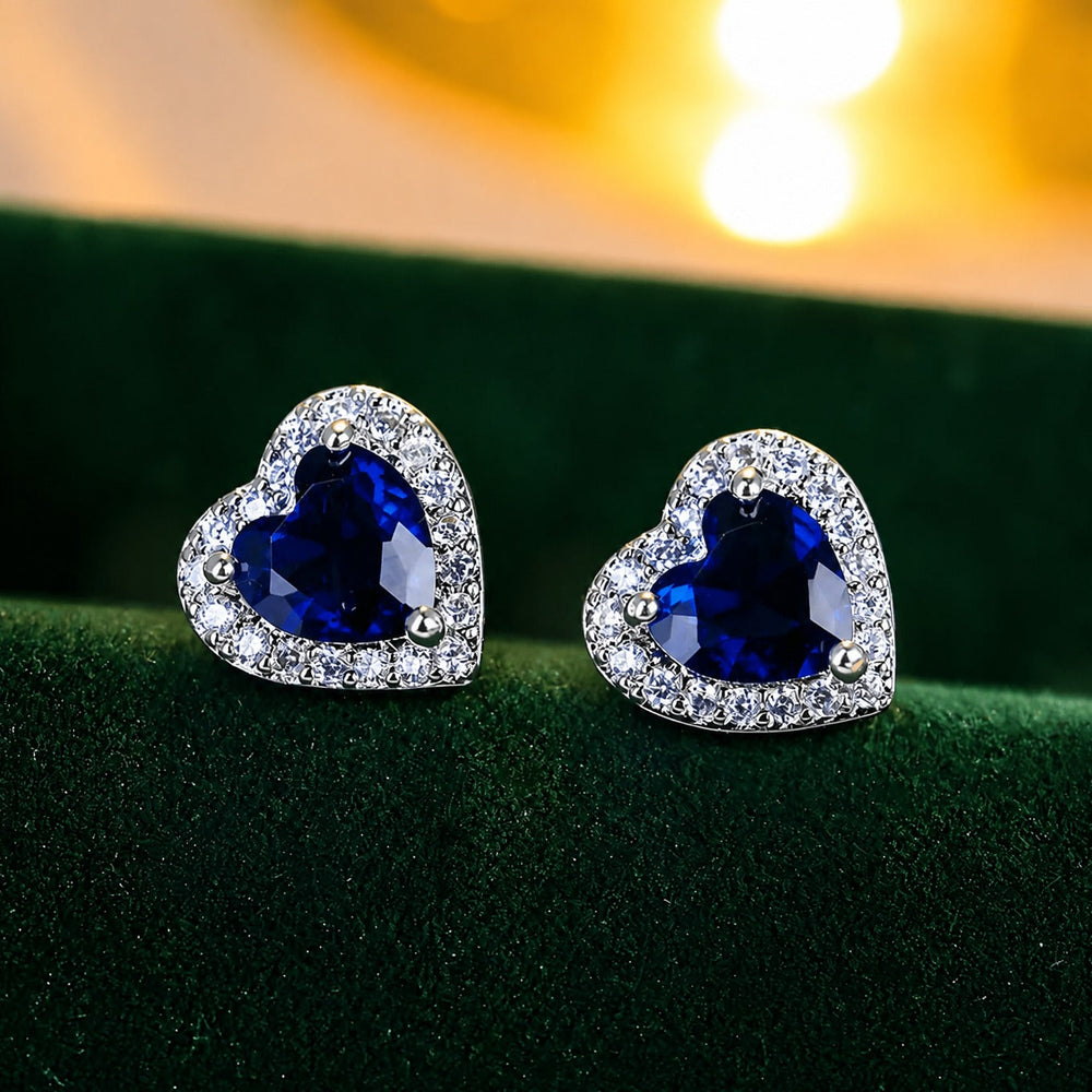 Sapphire Heart Stud White Gold Earrings — image 1