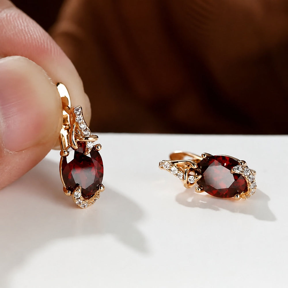 Crimson Twilight Drop Gold Earrings — image 3