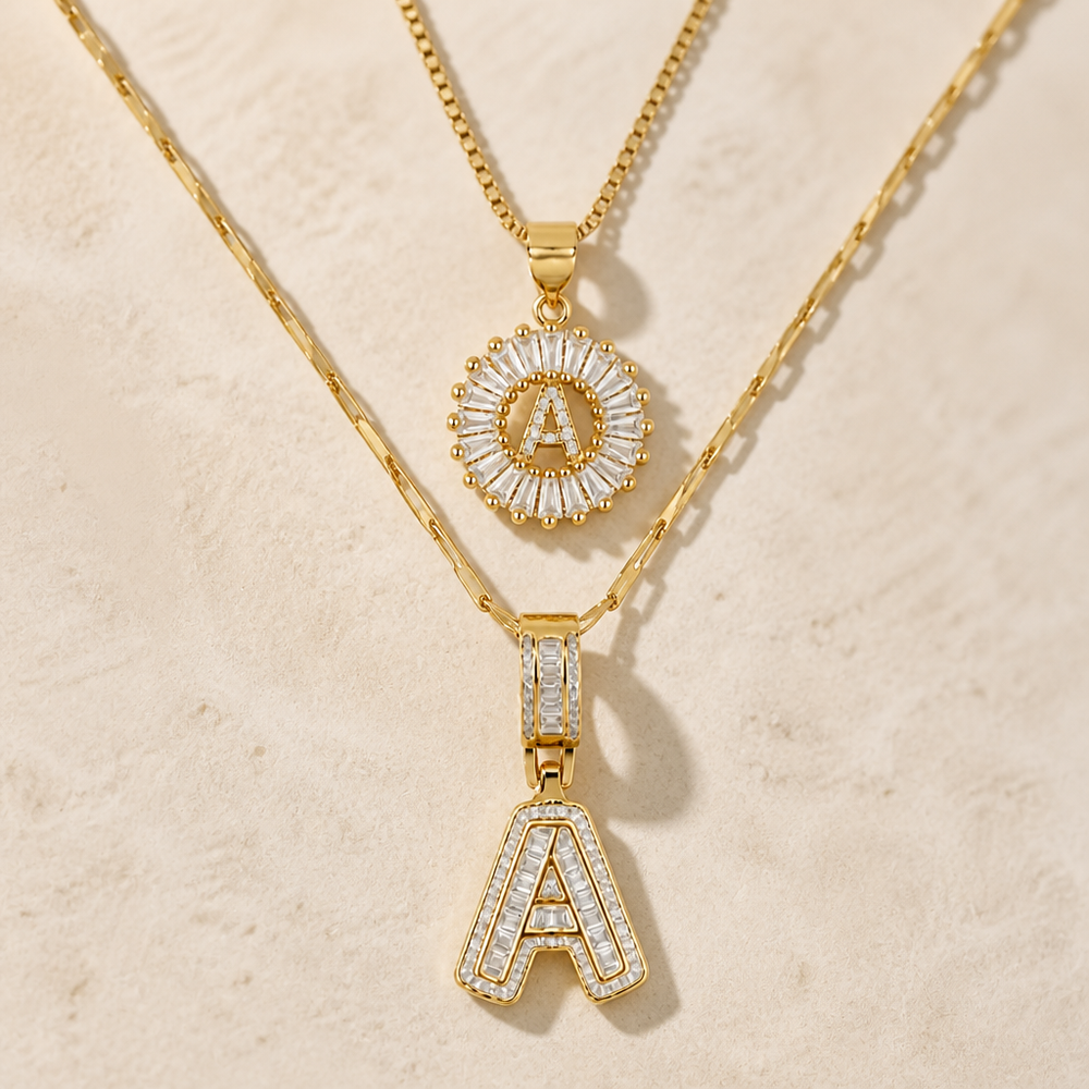 Pave Letter Initial Necklace Set — image 1