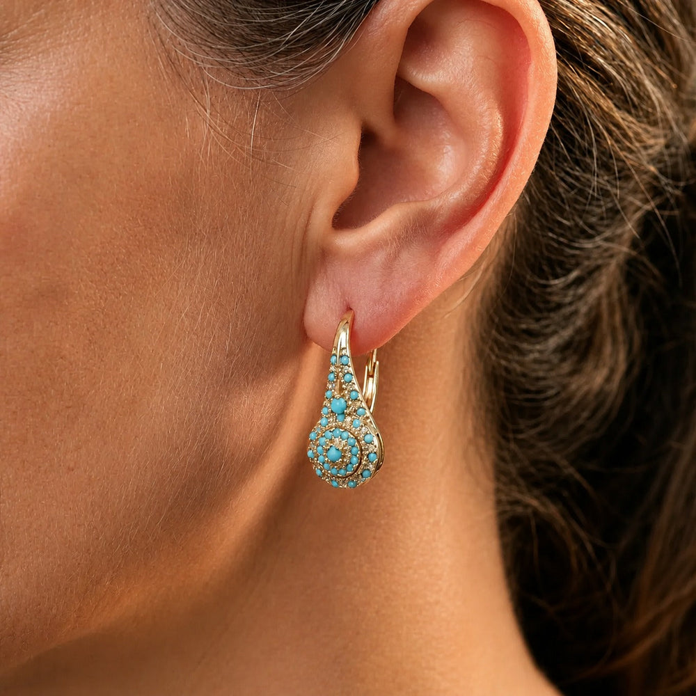 Turquoise Mosaic Gold Earrings — image 2