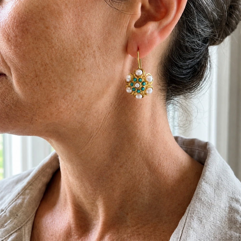 Turquoise Pearl Cluster Earrings — image 2