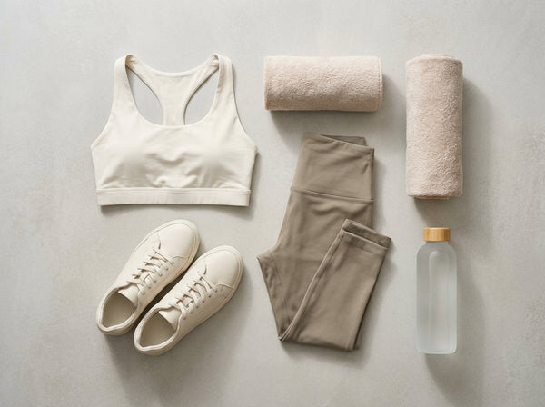 Activewear flat-lay - sports bra, leggings, sneakers