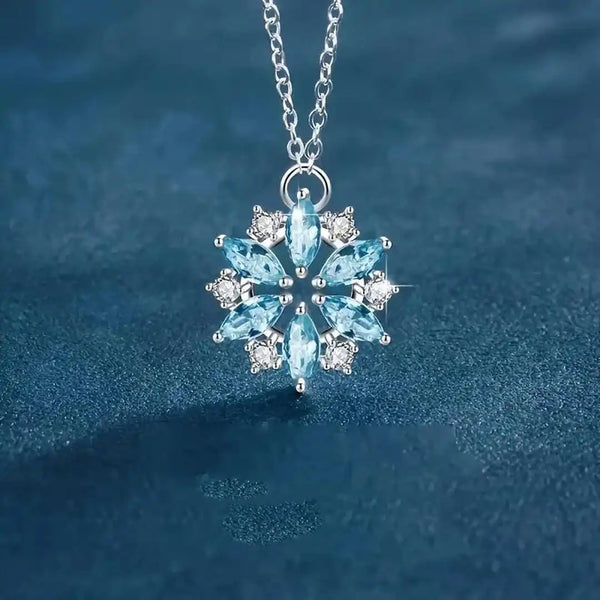 Blue Snowflake White Gold Flower Pendant Necklace — image 1