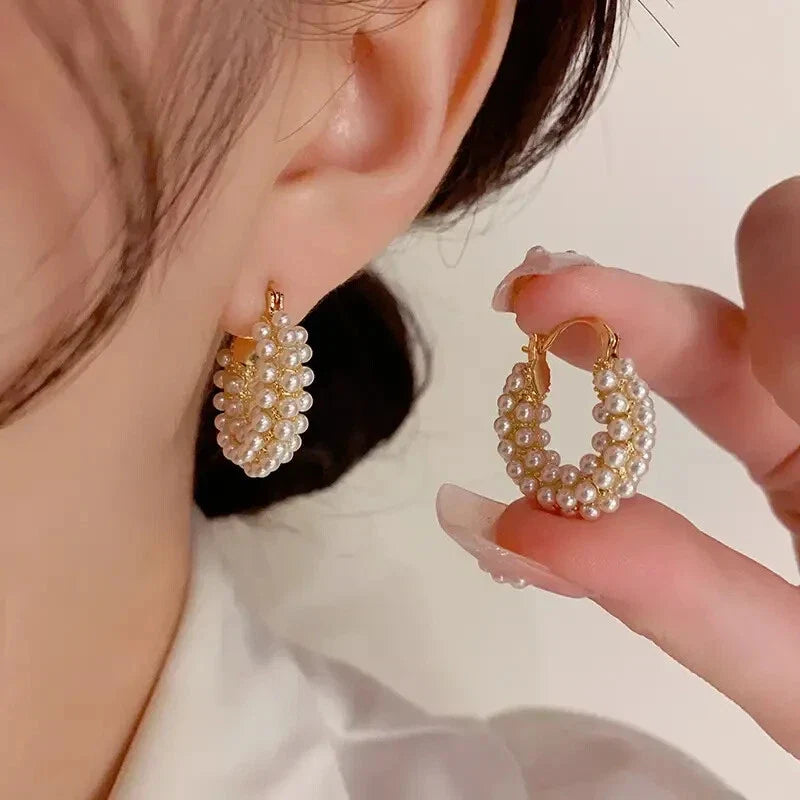 Layered Pearl Hoop Earrings — image 3