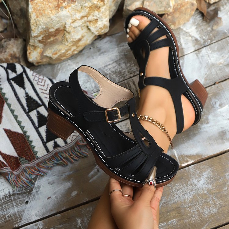 OSONN Women’s GraceStep Block Heel Sandals – Peep-Toe Buckle Summer Shoes (US 5–10.5)