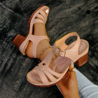 OSONN Women’s GraceStep Block Heel Sandals – Peep-Toe Buckle Summer Shoes (US 5–10.5)
