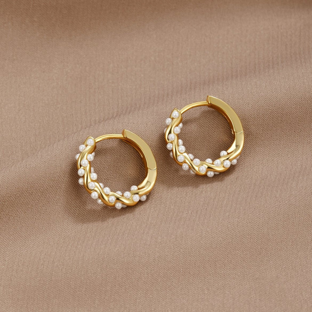 Twirled Pearl Hoop Earrings — image 1