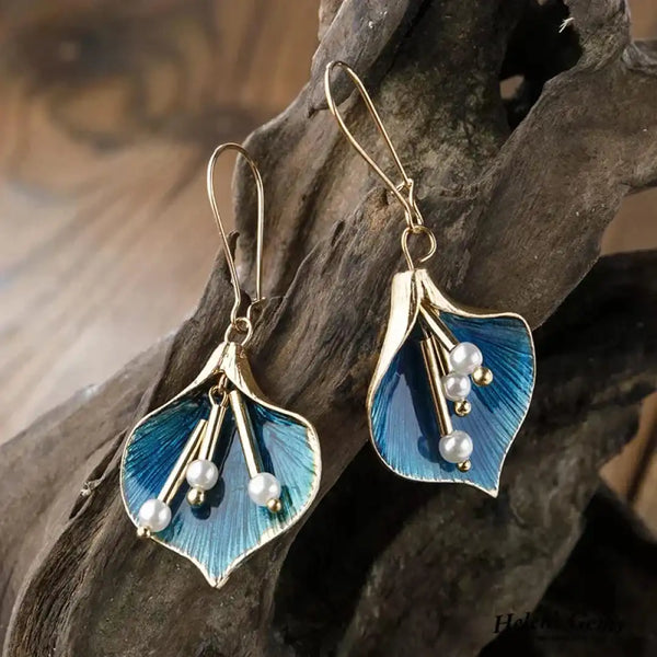 Vintage Blue Lotus Silver Earrings — image 1